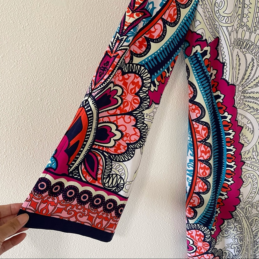 Chico’s Paisley Block Print Shift Dress Split Sleeve Multicolor Illusion-0/Small - Picture 6 of 16